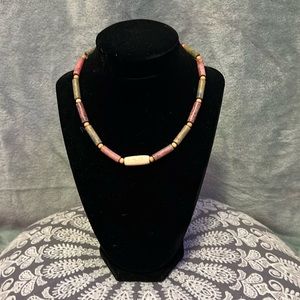 boho green, pink, and white necklace